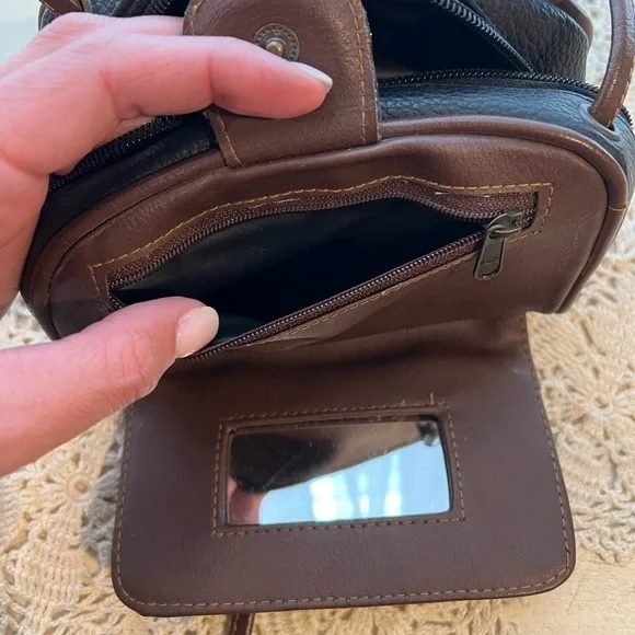 Vintage Martin Roberts Mini Crossbody Bag Brown Black Leather Small Purse - Picture 8 of 12